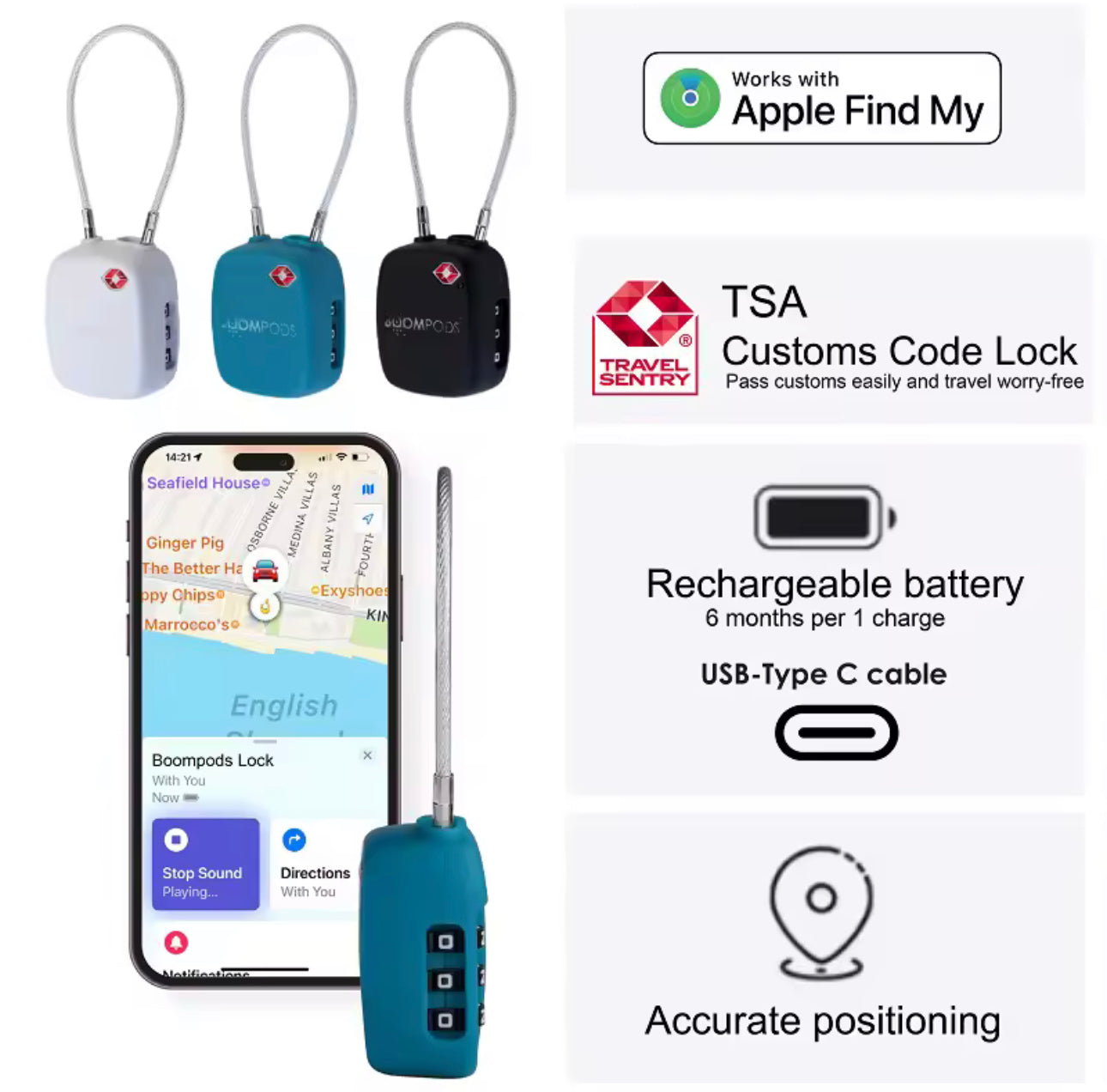 FindMy Suitcase Lock GPS Tracker - Travel Padlock