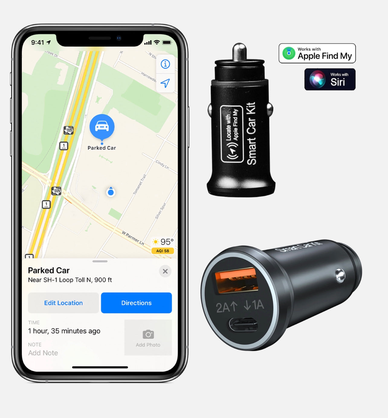 FindMy Car Hidden GPS Tracker + USB/c charger